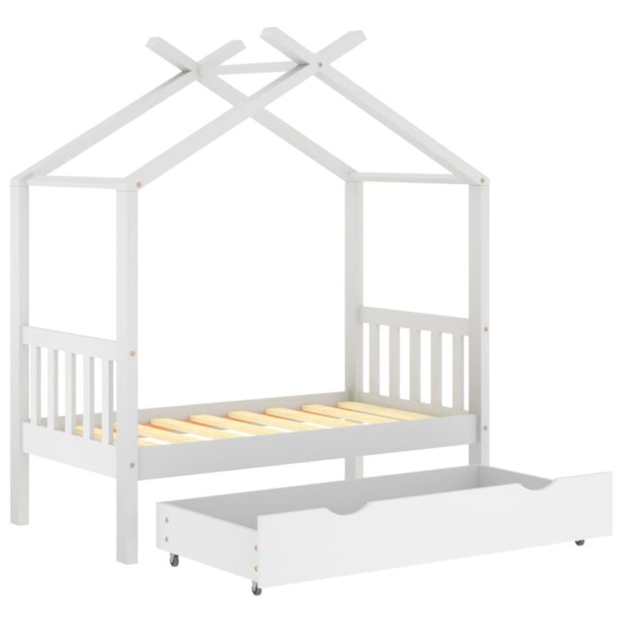 Cadre de lit enfant avec tiroir blanc pin massif 70x140 cm – Image 3