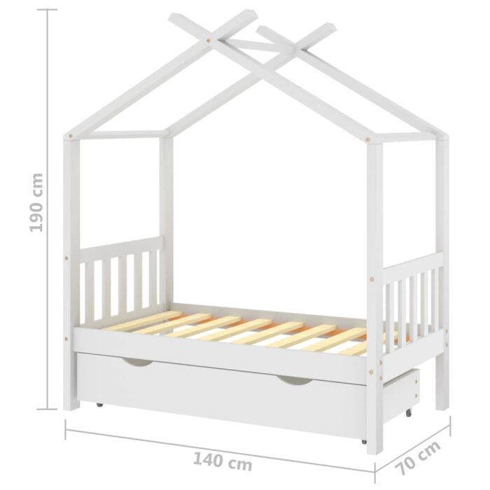 Cadre de lit enfant avec tiroir blanc pin massif 70x140 cm – Image 5