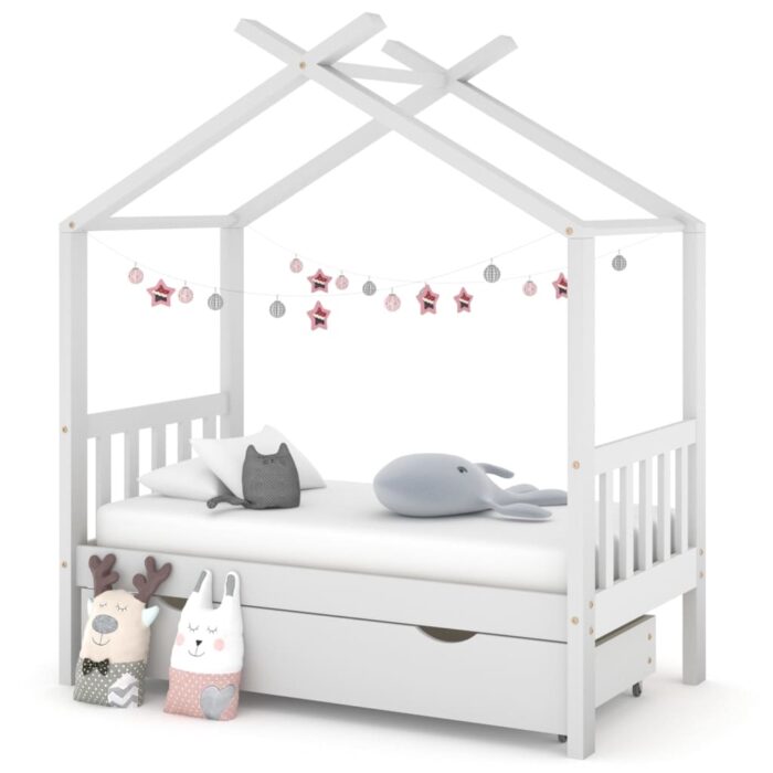 Cadre de lit enfant avec tiroir blanc pin massif 70x140 cm – Image 1