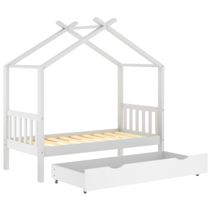 Cadre de lit enfant avec tiroir blanc pin massif 80x160 cm – Image 3