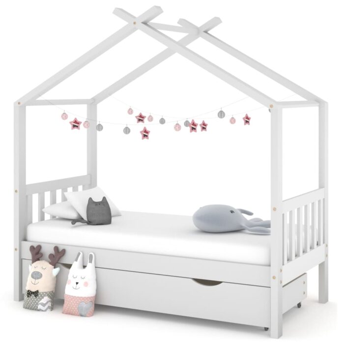 Cadre de lit enfant avec tiroir blanc pin massif 80x160 cm – Image 1