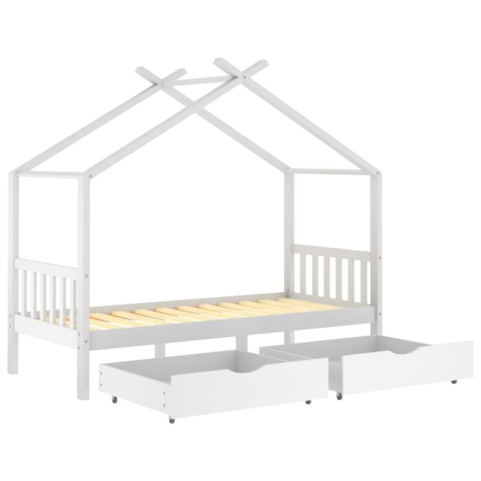 Cadre de lit enfant avec tiroirs blanc pin massif 90x200 cm – Image 3