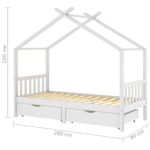 Cadre de lit enfant avec tiroirs blanc pin massif 90x200 cm – Image 5