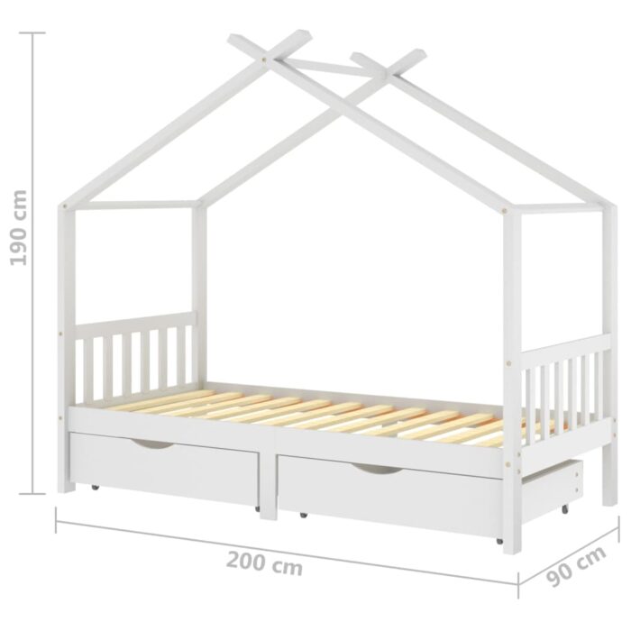 Cadre de lit enfant avec tiroirs blanc pin massif 90x200 cm – Image 5