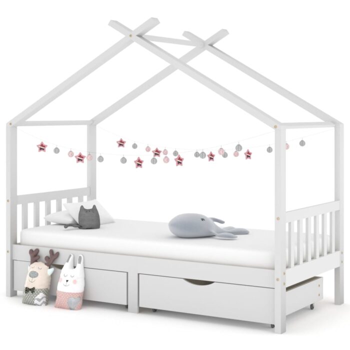 Cadre de lit enfant avec tiroirs blanc pin massif 90x200 cm – Image 1