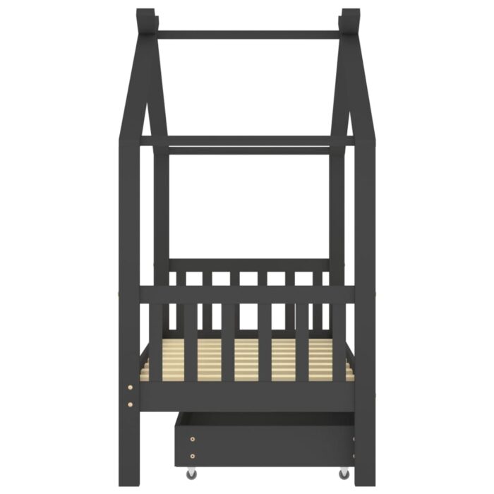 Cadre de lit enfant avec tiroir gris foncé pin massif 80x160 cm – Image 2