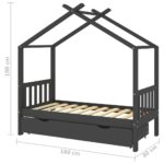 Cadre de lit enfant avec tiroir gris foncé pin massif 80x160 cm – Image 5
