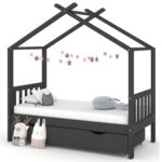 Cadre de lit enfant avec tiroir gris foncé pin massif 80x160 cm