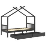 Cadre de lit d'enfant avec tiroirs Gris foncé Pin 90x200 cm – Image 3
