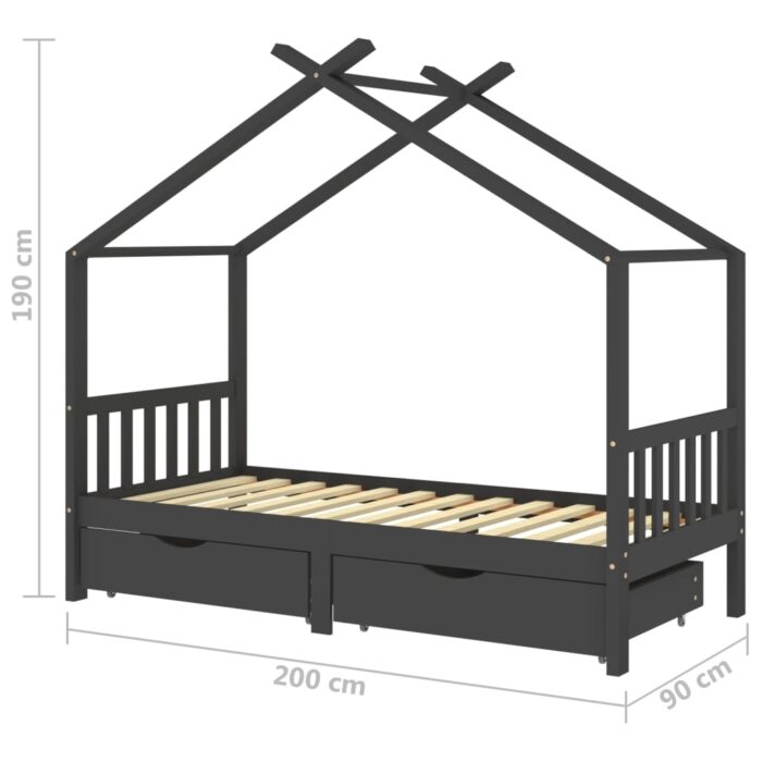 Cadre de lit d'enfant avec tiroirs Gris foncé Pin 90x200 cm – Image 5