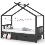 Cadre de lit d'enfant avec tiroirs Gris foncé Pin 90x200 cm