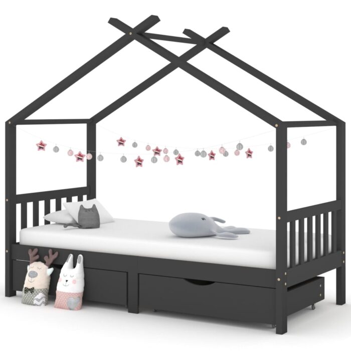 Cadre de lit d'enfant avec tiroirs Gris foncé Pin 90x200 cm – Image 1