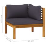 Canapés d'angle 2 pcs avec coussins gris foncé Bois d'acacia – Image 6