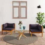 Canapés d'angle 2 pcs avec coussins gris foncé Bois d'acacia