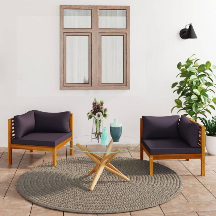 Canapés d'angle 2 pcs avec coussins gris foncé Bois d'acacia – Image 1