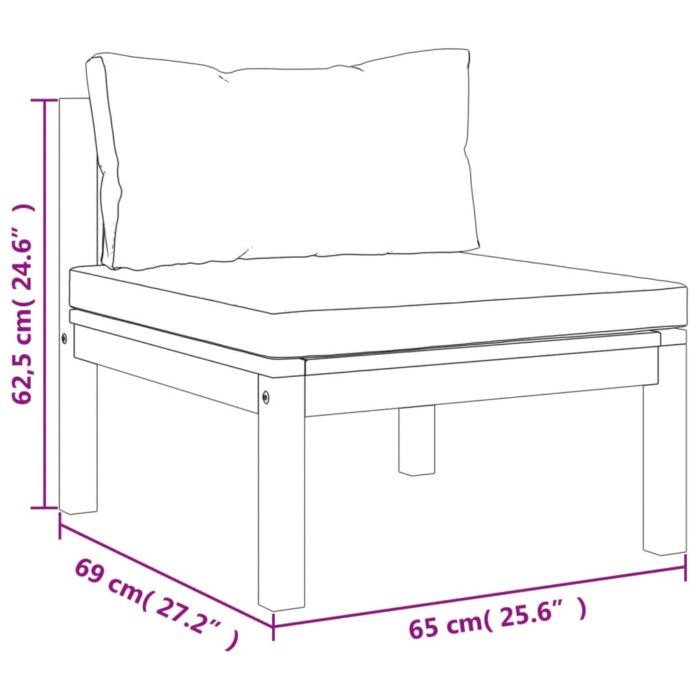 Ensemble de canapés 2 pcs et coussins blanc crème Acacia solide – Image 11