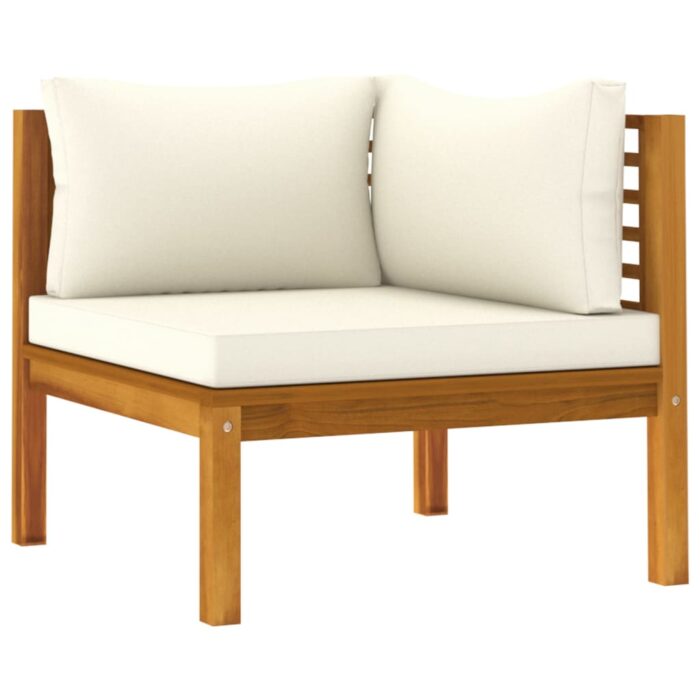 Ensemble de canapés 2 pcs et coussins blanc crème Acacia solide – Image 2