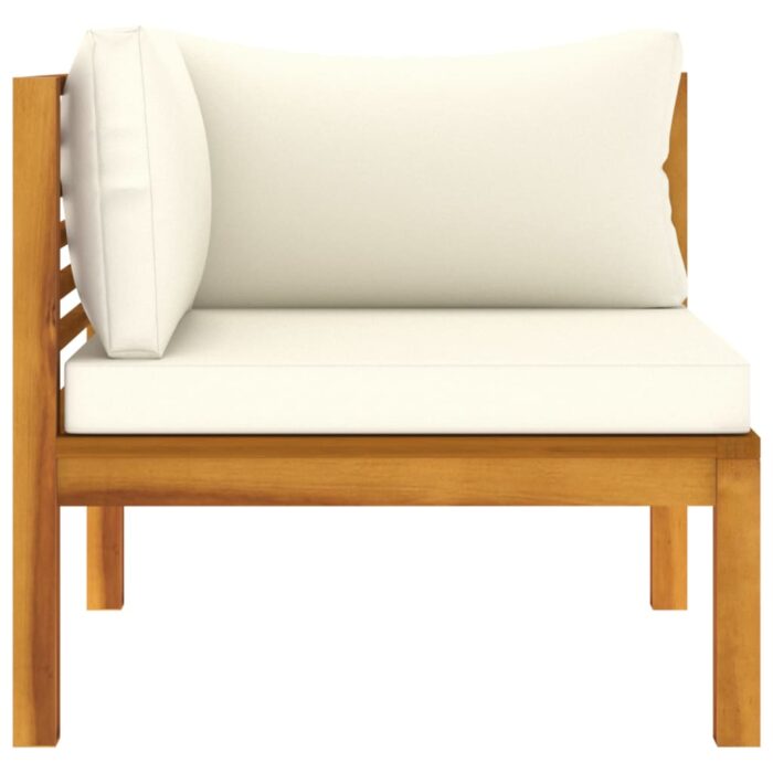 Ensemble de canapés 2 pcs et coussins blanc crème Acacia solide – Image 4