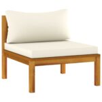 Ensemble de canapés 2 pcs et coussins blanc crème Acacia solide – Image 6