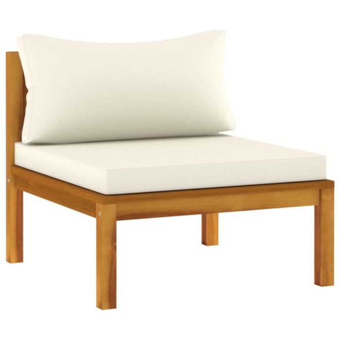 Ensemble de canapés 2 pcs et coussins blanc crème Acacia solide – Image 6