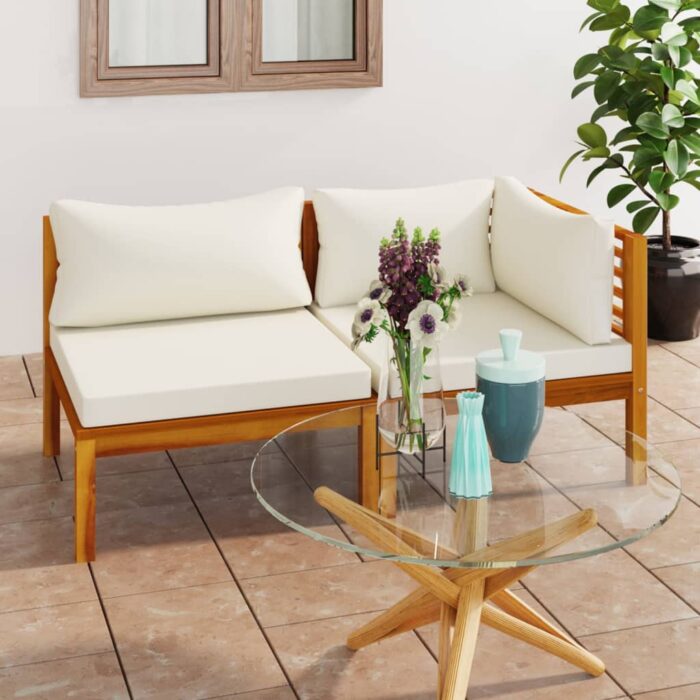 Ensemble de canapés 2 pcs et coussins blanc crème Acacia solide – Image 1
