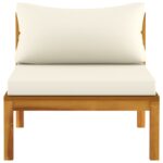 Ensemble de canapés 2 pcs et coussins blanc crème Acacia solide – Image 8
