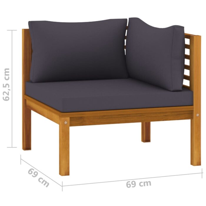 Canapé d'angle sectionnel et coussins gris foncé Bois d'acacia – Image 5