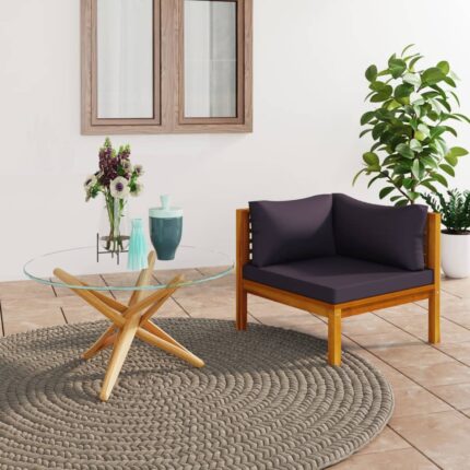 Canapé d'angle sectionnel et coussins gris foncé Bois d'acacia