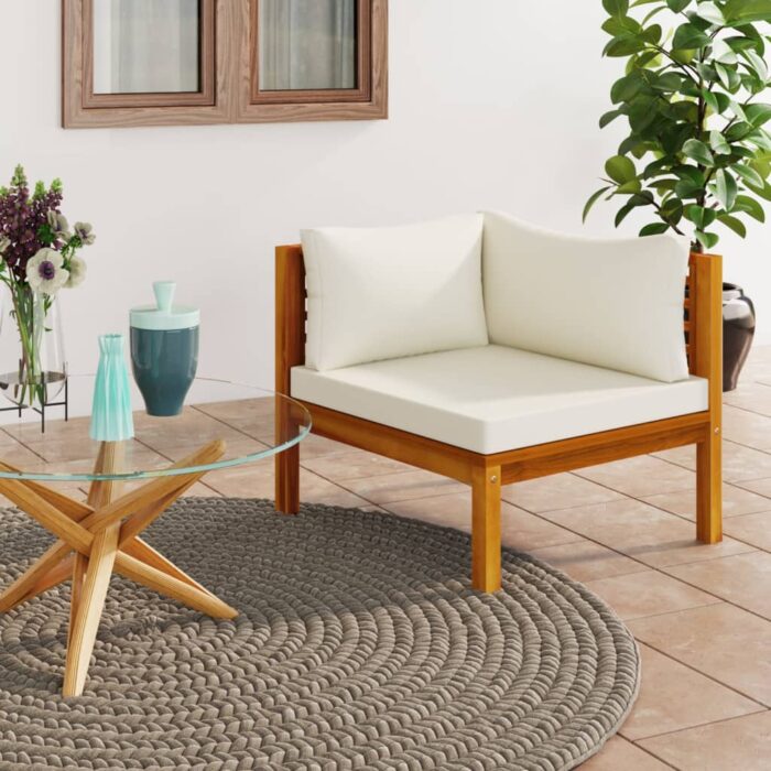 Canapé d'angle sectionnel et coussin blanc crème Bois d'acacia – Image 1