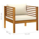 Chaise de jardin avec coussins blanc crème Bois d'acacia massif – Image 5
