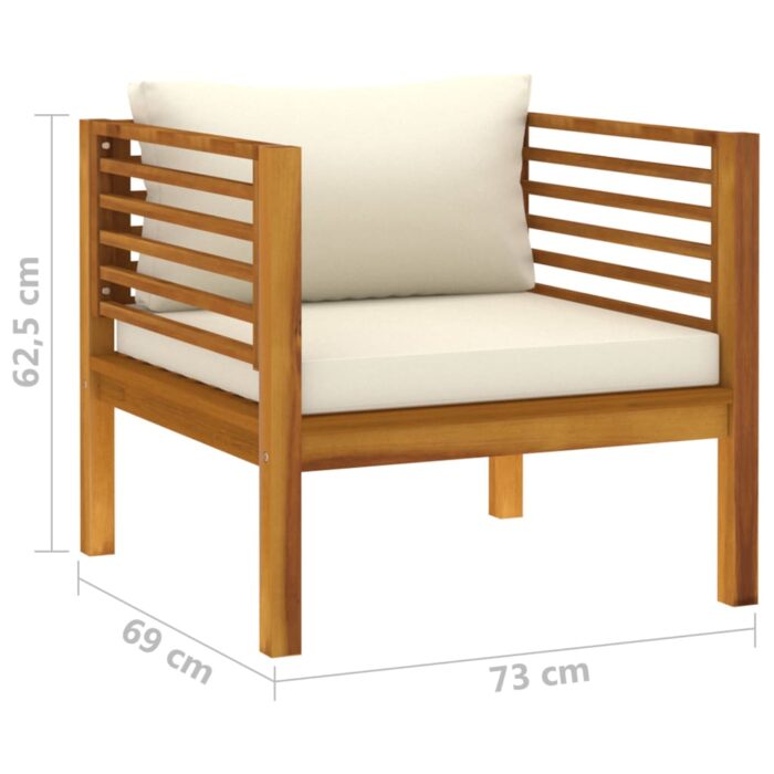 Chaise de jardin avec coussins blanc crème Bois d'acacia massif – Image 5