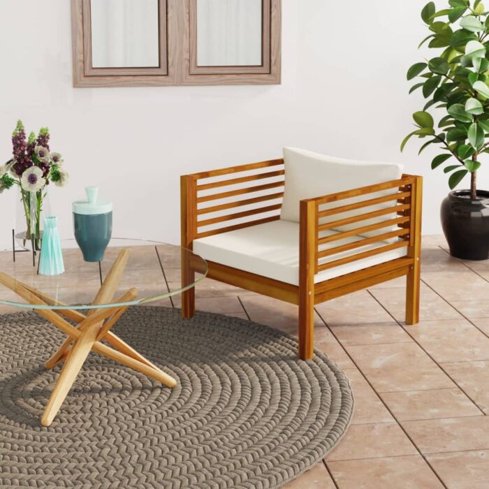 Chaise de jardin avec coussins blanc crème Bois d'acacia massif – Image 1