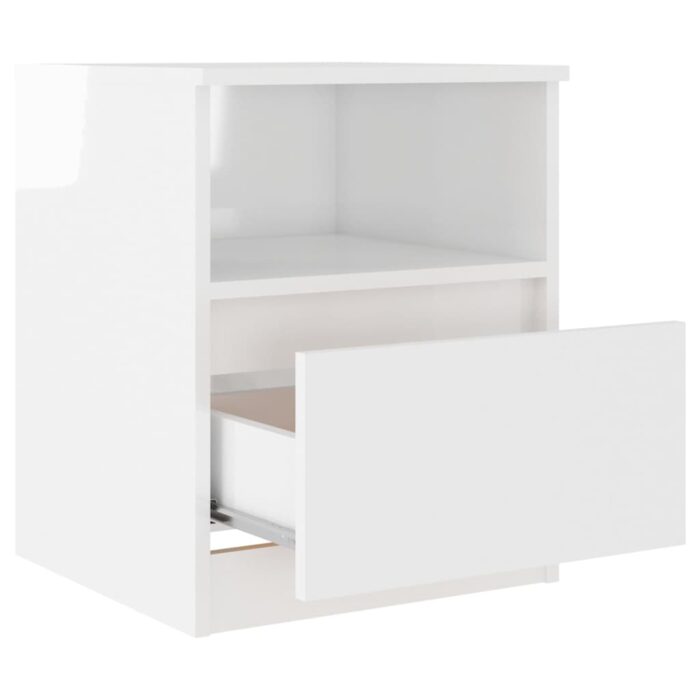 Table de chevet blanc brillant 40x40x50 cm bois d'ingénierie – Image 4