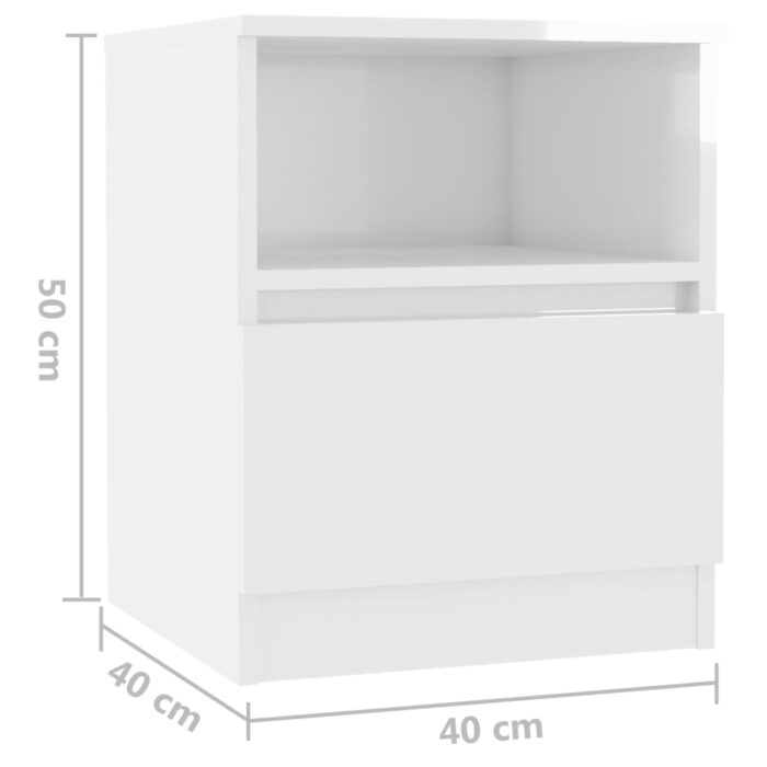 Table de chevet blanc brillant 40x40x50 cm bois d'ingénierie – Image 5