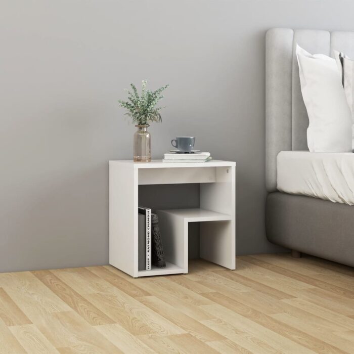 Table de chevet blanc brillant 40x30x40 cm bois d'ingénierie – Image 1