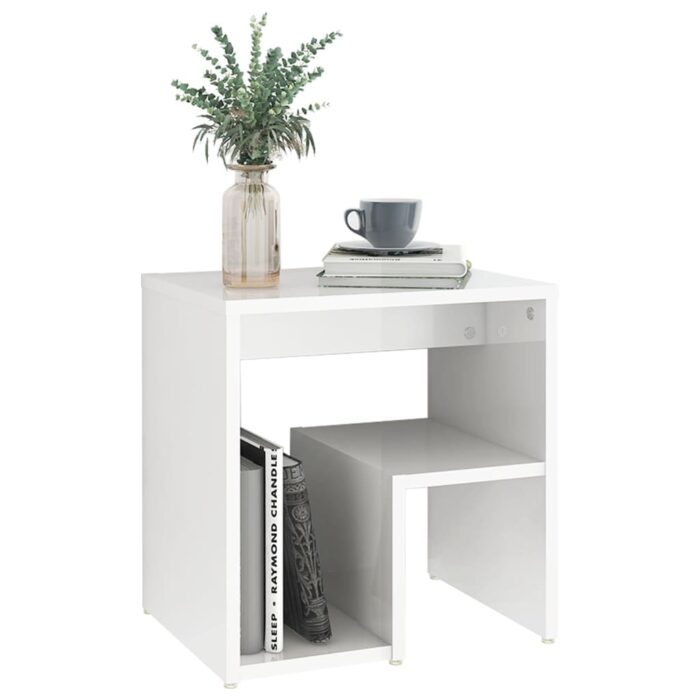 Tables de chevet 2pcs blanc brillant 40x30x40cm bois ingénierie – Image 2