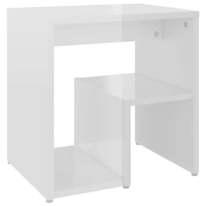 Tables de chevet 2pcs blanc brillant 40x30x40cm bois ingénierie – Image 3