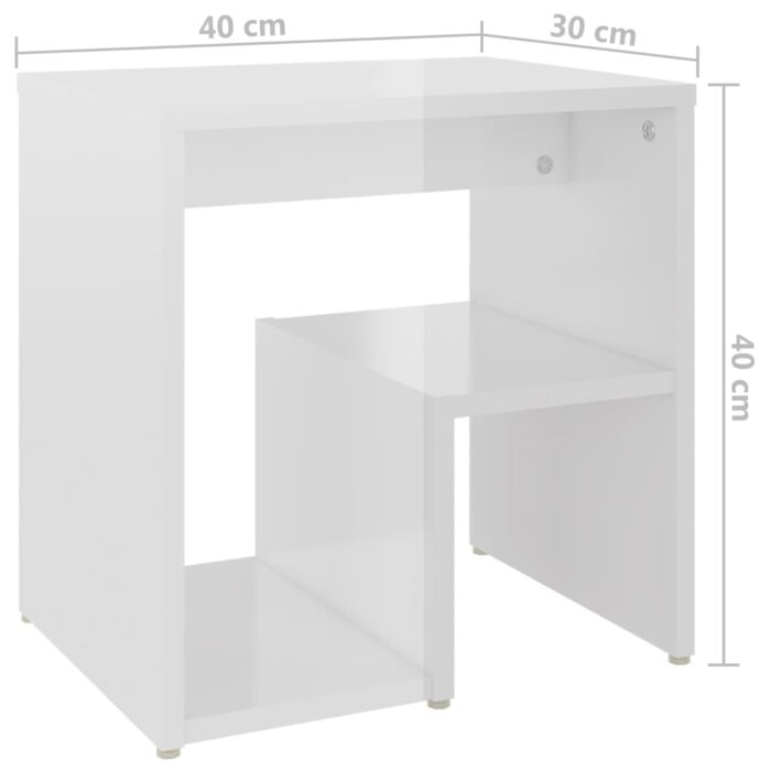 Tables de chevet 2pcs blanc brillant 40x30x40cm bois ingénierie – Image 6