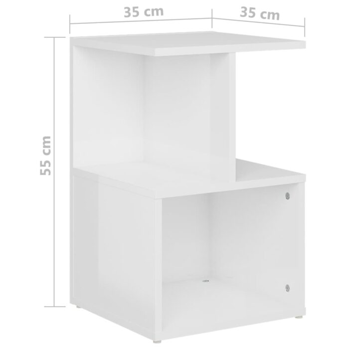 Table de chevet blanc brillant 35x35x55 cm bois d'ingénierie – Image 4