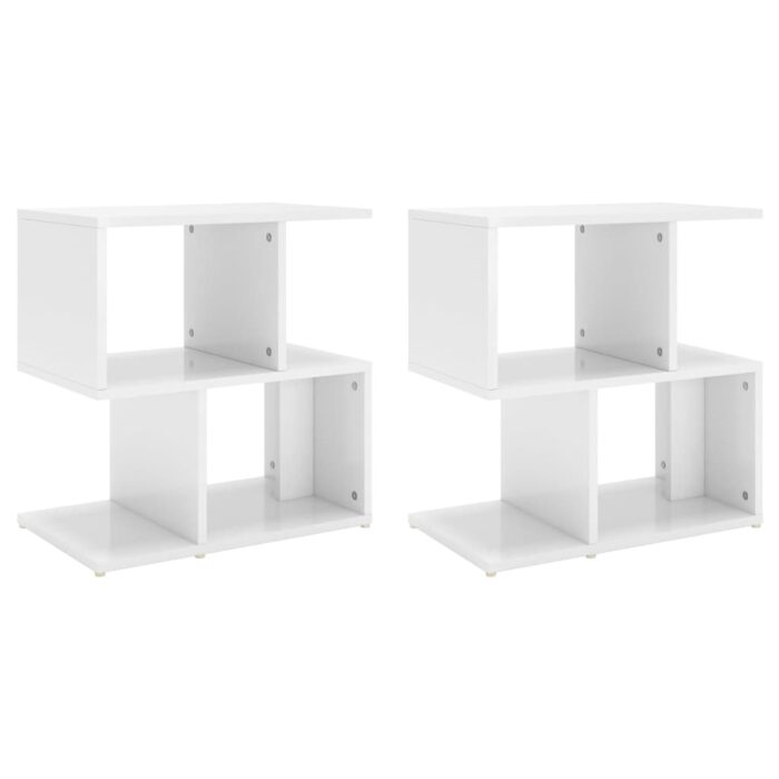 Tables de chevet 2 pcs blanc brillant bois d'ingénierie – Image 1