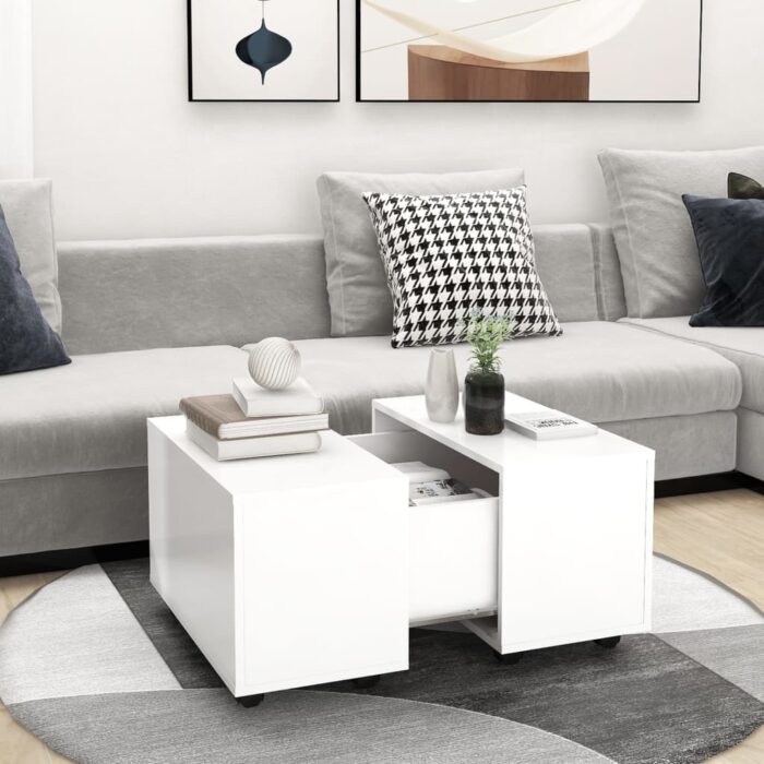 Table basse blanc 60x60x38 cm bois d'ingénierie – Image 1