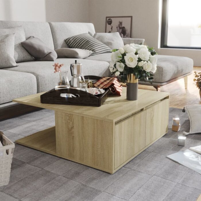 Table basse chêne sonoma 80x80x31 cm bois d'ingénierie – Image 1