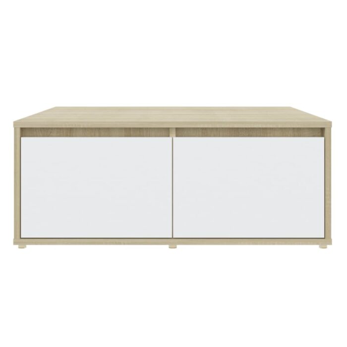 Table basse blanc et chêne sonoma 80x80x31 cm bois d'ingénierie – Image 2