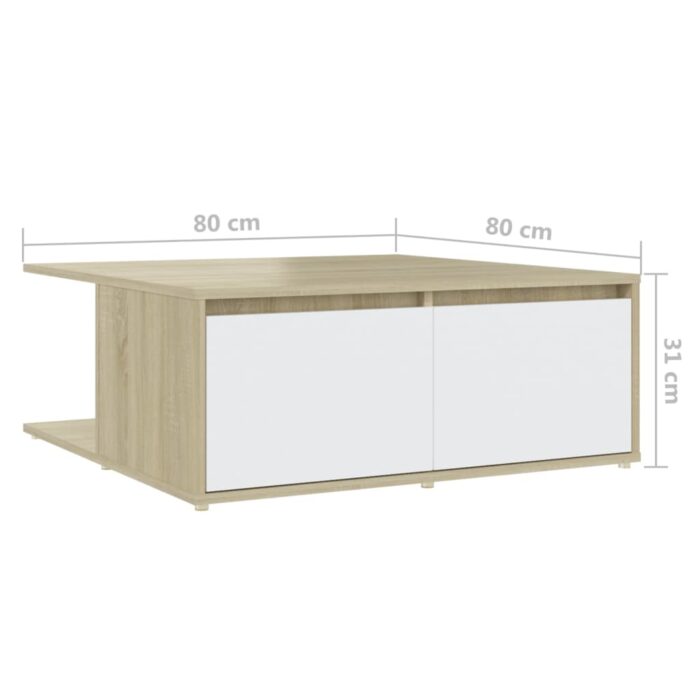 Table basse blanc et chêne sonoma 80x80x31 cm bois d'ingénierie – Image 5