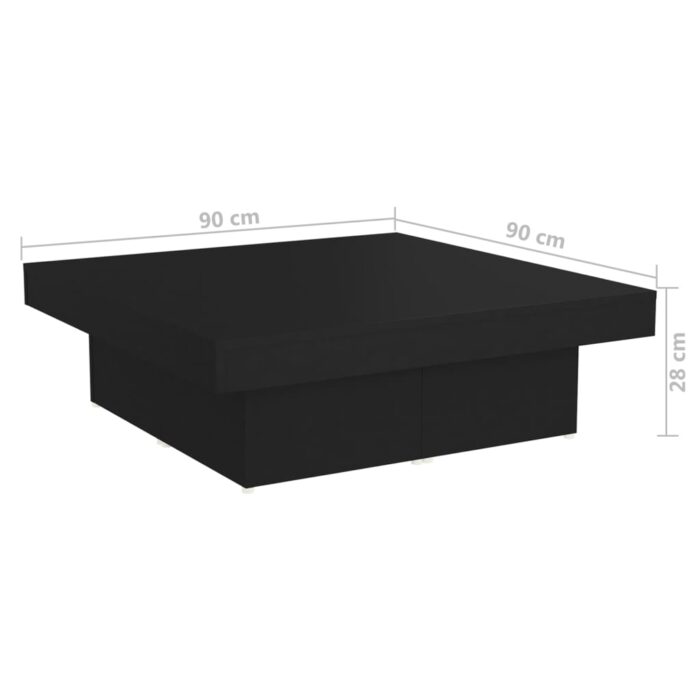 Table basse noir 90x90x28 cm bois d'ingénierie – Image 5