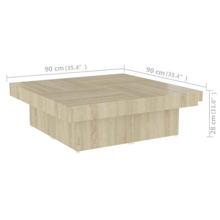 Table basse chêne sonoma 90x90x28 cm bois d'ingénierie – Image 5
