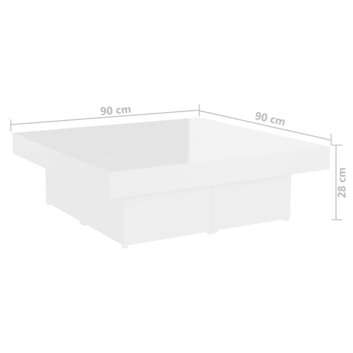 Table basse blanc brillant 90x90x28 cm bois d'ingénierie – Image 5