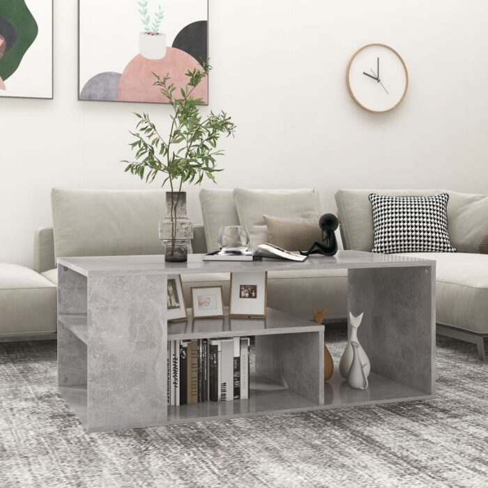 Table basse gris béton 100x50x40 cm bois d'ingénierie – Image 1