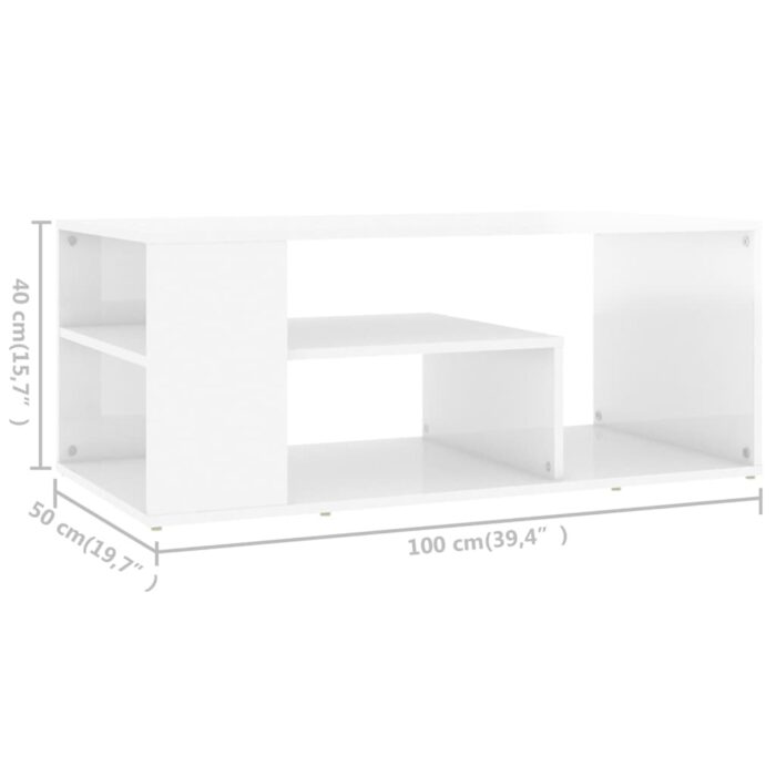 Table basse blanc brillant 100x50x40 cm bois d'ingénierie – Image 4