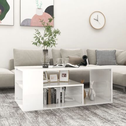 Table basse blanc brillant 100x50x40 cm bois d'ingénierie